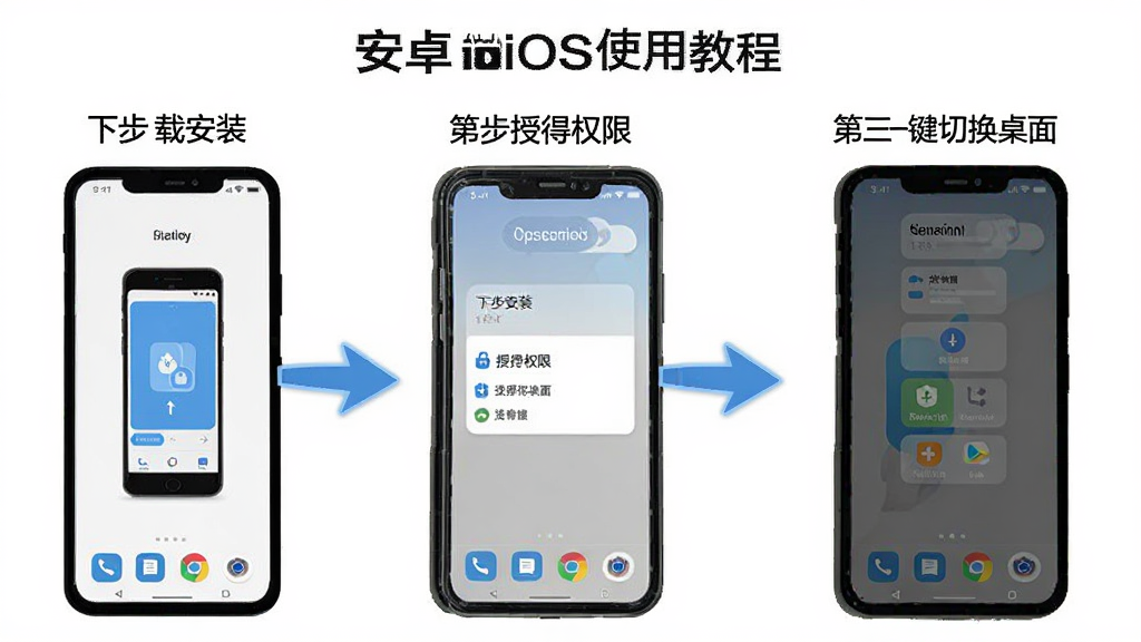 ��׿iOSʹ�ý̳�ʾ��ͼ���ֻ���Ļ��ʾ�ֲ��������棬��һ�����ذ�װ���ڶ�������Ȩ�ޣ�������һ���л����棬�������࣬����ͷ�����������������޶���Ԫ��