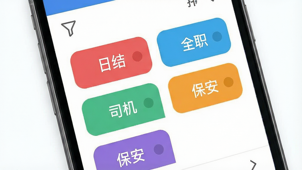 ͬ�Ǹ���������ƸAPP��λ����ɸѡ���棬�ֻ���Ļ����ʾ�����ɫ��ǩ��ť����ǩ��д�С��սᡱ����ְ����ȫְ����˾�����������������������ֲ�������״���У����Ϊ��ˬ��ƽ����ƣ�ϸ�ڰ���ɸѡ©��ͼ���������ͷ�����ʸ��壬�ɾ����޶���Ԫ��