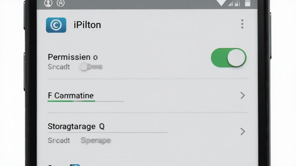 一部安卓手机显示“iPilton”应用设置界面,有权限开关和存储选项,背景为浅灰色,风格清晰实用,布局规整,画质高清,画面干净整洁