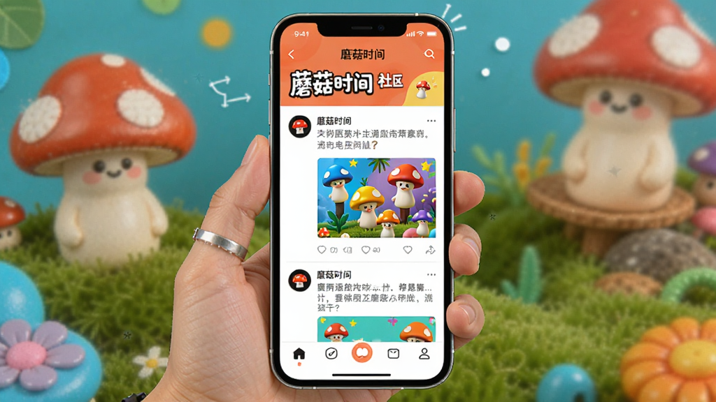 �ֻ�չʾ��Ģ��ʱ�䡱����ҳ�棬��Ϣ���д���Ģ��ͷ����û���̬���ײ��е������������ã�ɫ�ʷḻ�������ڻ���