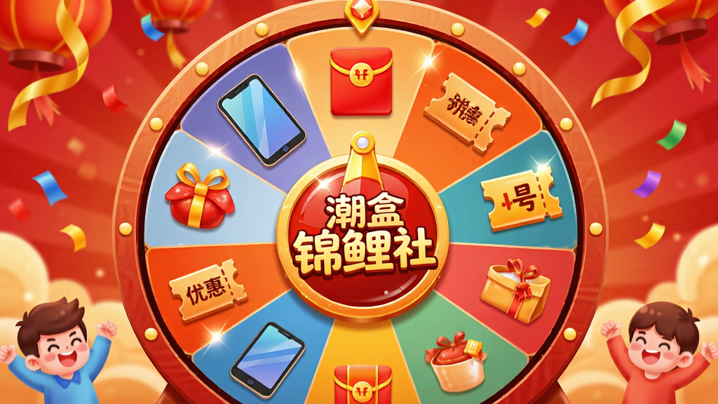 ����չʾһ�����ֵĳ齱ת�̳�����ת������д�š����н����硱��ת����Χ�ֲ��Ÿ��ֽ�Ʒͼ�꣬���ֻ���������Ż�ȯ�ȡ�������ϲ��ĺ�ɫ�ͽ�ɫ���вʴ�Ʈ�䡣����Ϊת��ռ�ݻ������ģ������л�����С��ͼ�ꡣ���Ϊ��ͨϲ��廭��ϸ�ڰ���ת���ϵ�ָ�롢��Ʒ�Ĺ��󡢲ʴ������塣���ʸ��壬�ɾ����޶���Ԫ�ء�