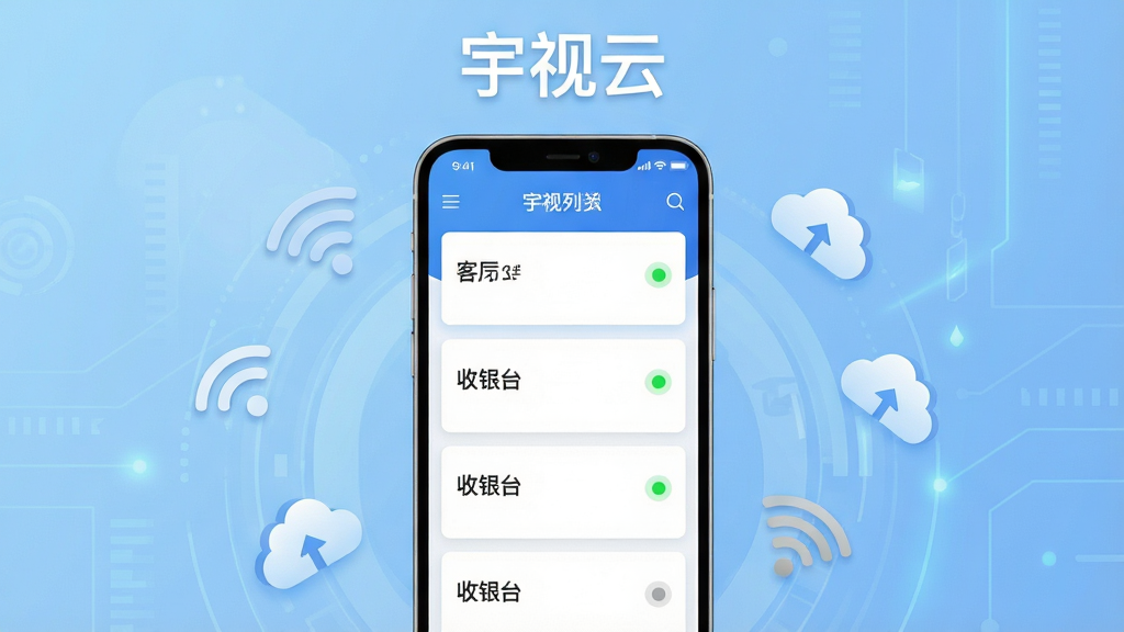 ��������һ�������ֻ�����չʾ������APP�豸�б�ҳ�棬��Ļ���г��������ͷ��Ƭ����Ƭ���п������ſڡ�����̨�����ֱ�ǩ��ÿ����Ƭ�Ҳ���ʾ��ɫ����Բ����ɫ����Բ�㣬����Ϊ����ɫ����Ƽ�����ֻ���ΧƯ����Wi-Fi�ź�ͼ����ƶ�ͼ�꣬���岼�־��жԳƣ����Ϊ�ɾ���ƽUI�廭�����ʸ��壬�޶���Ԫ�أ�ͼƬ��������д�С������ơ���ɫ����