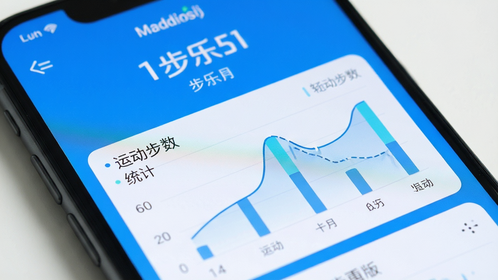 步步乐动 安卓版 主界面 展示 运动步数 统计图表 蓝色 清新 风格 手机 屏幕 特写 高清 画质 干净 无多余元素