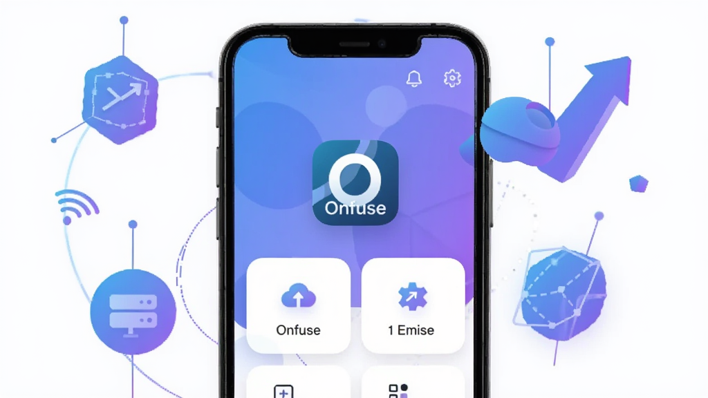 һ��չʾ Onfuse ������������ֻ���Ļ��ͼ������������ Onfuse Ӧ��ͼ��ͼ��Ĺ��ܿ�Ƭ���֣���Χ�����Ŵ�����Ϣ�ں���Ч�������ĳ��󼸺�ͼ�Σ�����������Ͻ�����ɫ������ִ��Ƽ��У��Ű�ɾ������ʸ��壬�޶���Ԫ��