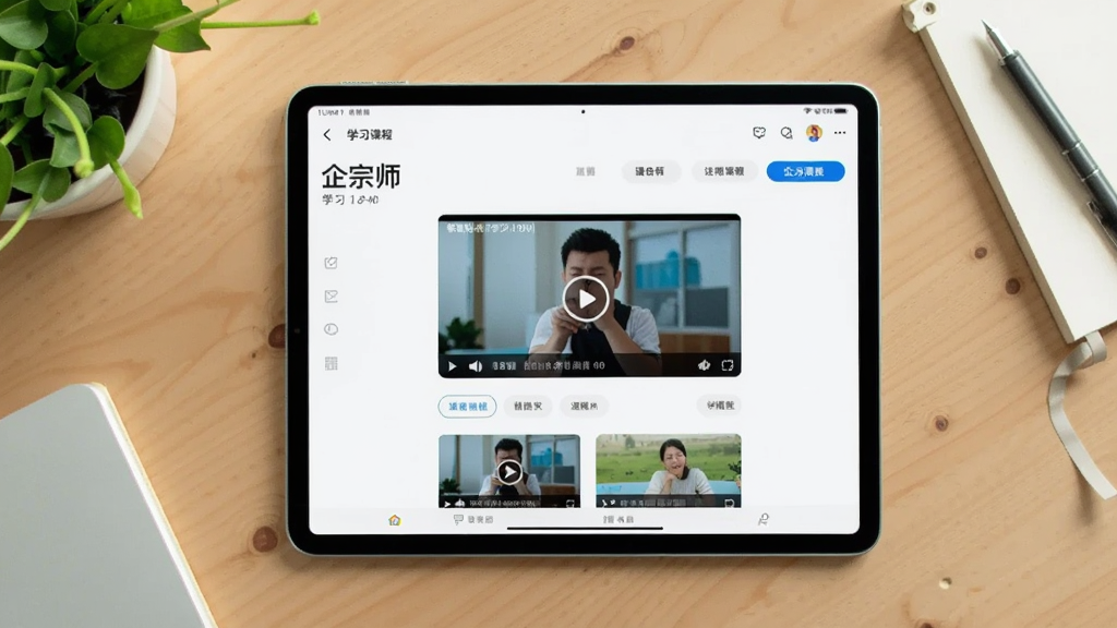 画面中央是一块平板电脑,屏幕上显示