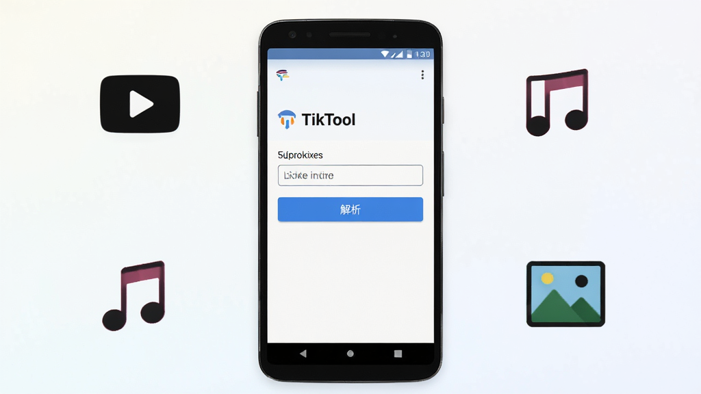 һ�Ÿɾ������������ܸ���ͼ�������������һ����׿�ֻ����ֻ���Ļ��չʾ��TikToolӦ�������棬�����а������������ͽ�����ť���ֻ���Χ�����ű�ʾ��Ƶ�����֡�ͼƬ�ļ�Լͼ�꣬����Ϊǳɫ���䣬�������ִ���ˬ�����������������޶�������Ԫ��