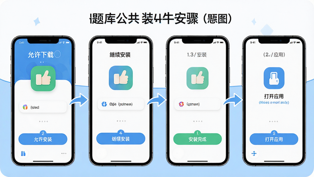 ��������֪ʶţ���APP���ְ�װ����ʾ��ͼ������չʾ�ֻ���Ļ�����ص���װ��ɵ��ĸ����裬����