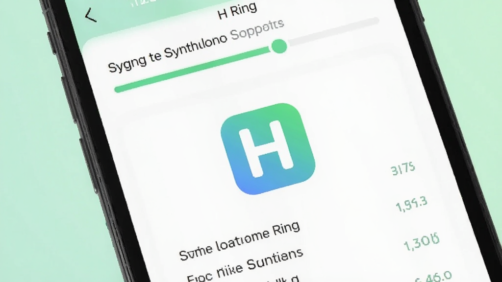 一张展示H Ring应用数据同步界面的手机截图,画面中手机屏幕显示同步进度条和已同步的数据条目,背景为浅绿色清新风格,画面中央有H Ring应用图标,整体布局简洁,画质清晰,干净无多余元素