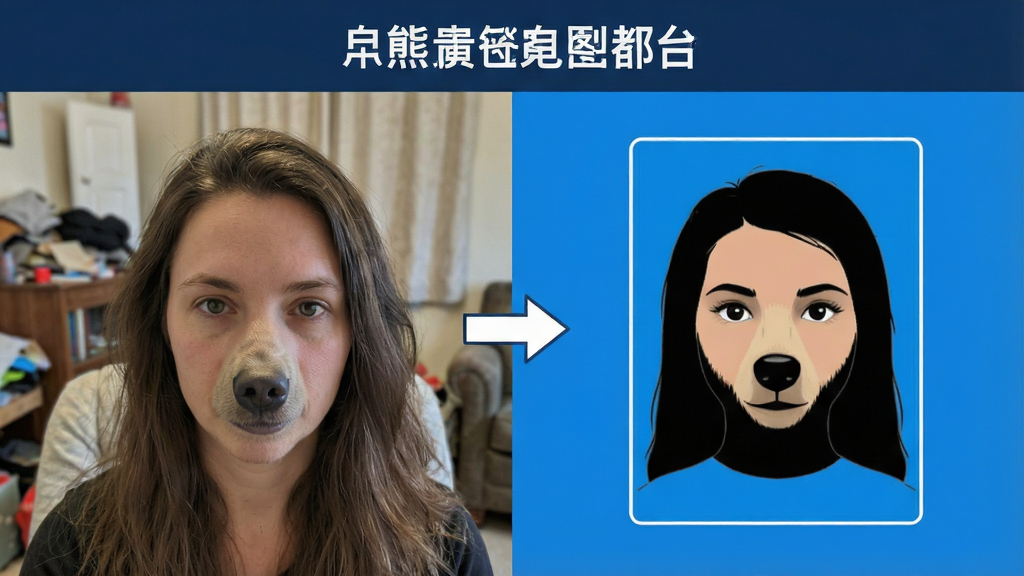 一张展示小熊电子证件照智能抠图功能的对比图,主体为左右分屏布局,左侧为原始生活照带杂乱背景,右侧为抠图后纯蓝底证件照效果;布局为左右对比展示,中间有箭头指向;排版清晰,上方标注软件名称;风格为功能演示风格;细节包括人物发丝边缘处理自然、背景色均匀;画质高清,干净,无多余元素