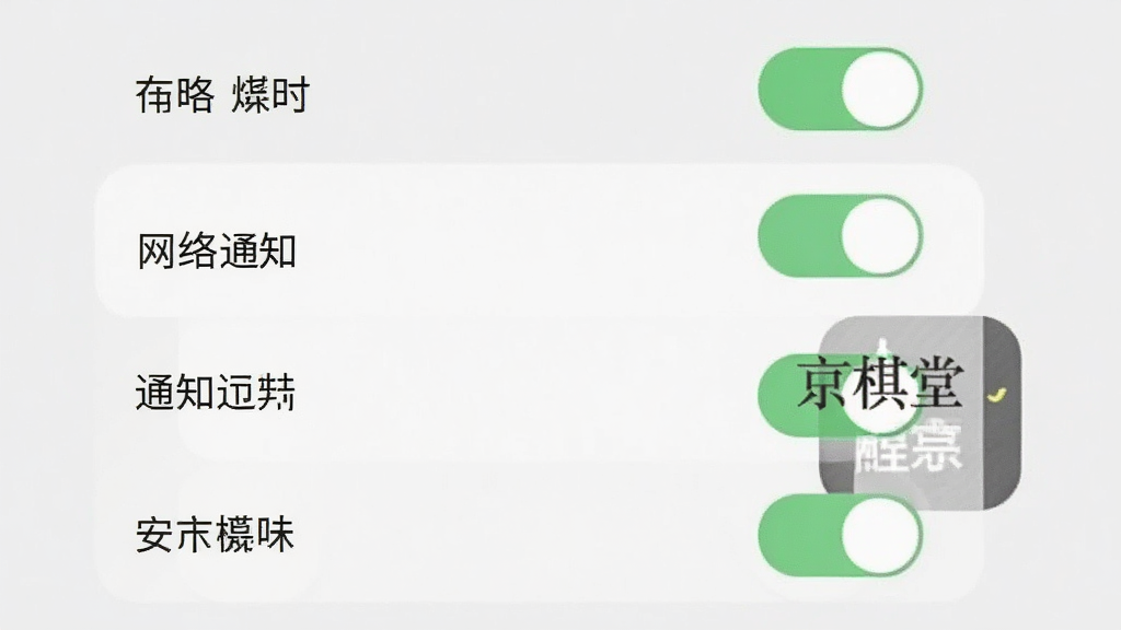一张手机应用权限设置界面的示意图,画面中显示存储、网络、通知等权限开关,旁边有