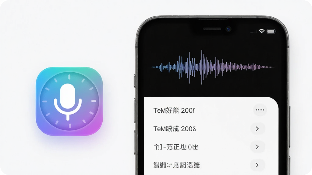 一张展示智慧万能遥控器语音控制与定时任务功能的图片,画面中手机旁边有一个麦克风图标和时钟图标,手机屏幕显示语音波形和定时列表,布局上下结构,排版清晰,风格为简约科技风,细节上图标带有渐变色彩,画质高清,干净,无多余元素。