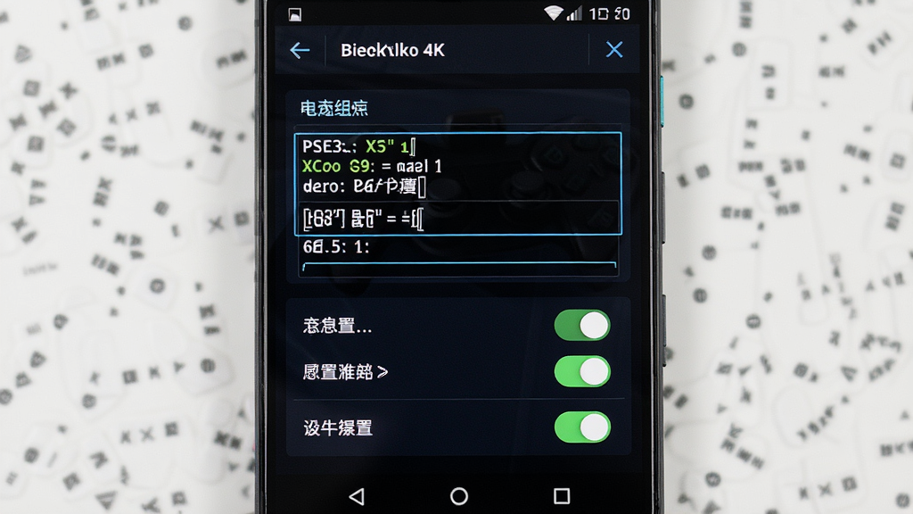 一张展示PS3模拟器金手指设置界面的图片,主体为安卓手机屏幕显示代码输入框与开关选项,布局为手机竖屏居中、界面元素清晰排列,风格为工具软件展示风,细节包括输入框高亮、开关按钮状态明显、背景为深色,画质为高清4K,干净无多余元素