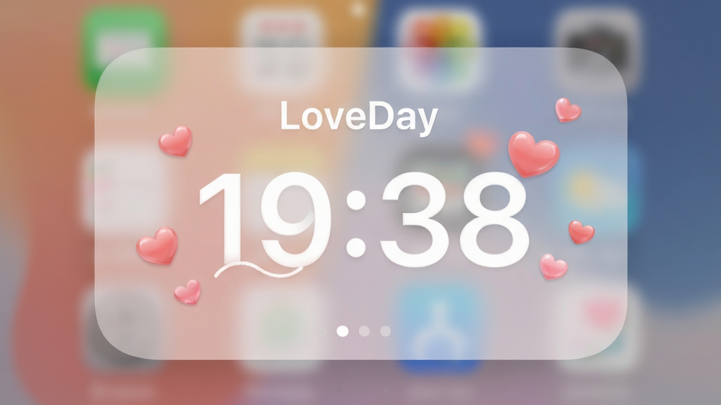 LoveDay 恋爱天数统计小组件,主体为手机桌面展示数字天数,布局居中突出,排版简洁,风格柔和,细节包含天数数字、爱心装饰、背景虚化,画质高清,干净,无多余元素