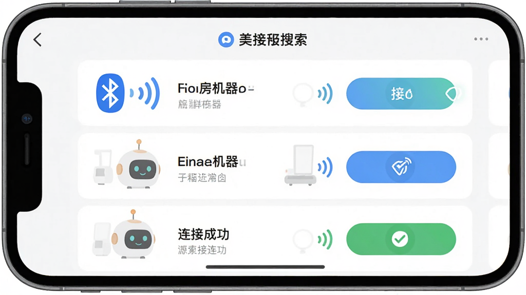 ����Ϊ�����������ˡ�App���豸�������棬����������ʾ��������豸�б������Ӱ�ť������Ϊ�ֻ���Ļ��дռλ�������壻�Ű�Ϊ���жԳ�ʽ�����Ϊ����ƽ��UIչʾ�磻ϸ�ڰ�������ͼ�ꡢ�źŲ��ơ��豸���Ʊ�ǩ�����ӳɹ��Թ�����������Ϊ���壬�ɾ����޶���Ԫ��