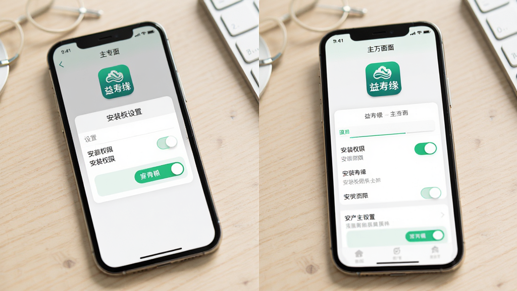 ����Ե�ƶ��˲���ʾ��ͼ������Ϊһ���ֻ�չʾ��װȨ�����ý�����APP��ҳ�沢�У�����Ϊǳɫ���棬���дʵ�Ƽ��У��Ű����ҷ�����ϸ�������֡�����Ե��ͼ����Ȩ�޿��ذ�ť�������������ɾ��޶���Ԫ��
