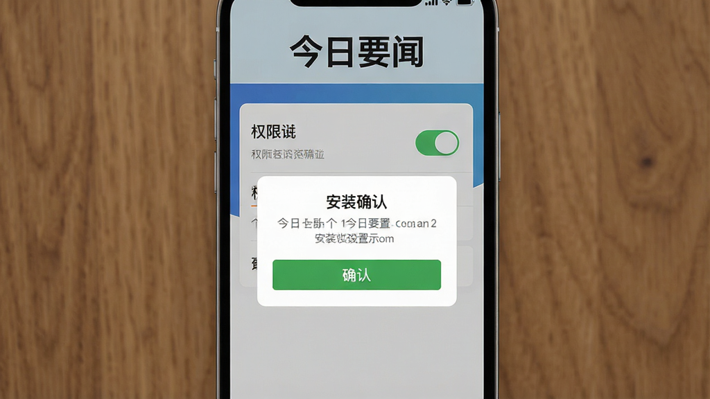 ����Ҫ��APP��װ����ʾ��ͼ������Ϊ�ֻ���Ļ��ʾȨ�޹��������밲װȷ�ϵ����������С�����Ҫ�š����֣����ֲ��þ��е����Ű棬������ƽ��ϸ�ڰ���Ȩ�޿�����ȷ�ϰ�ť�����ʸ��壬�ɾ��޶���Ԫ��