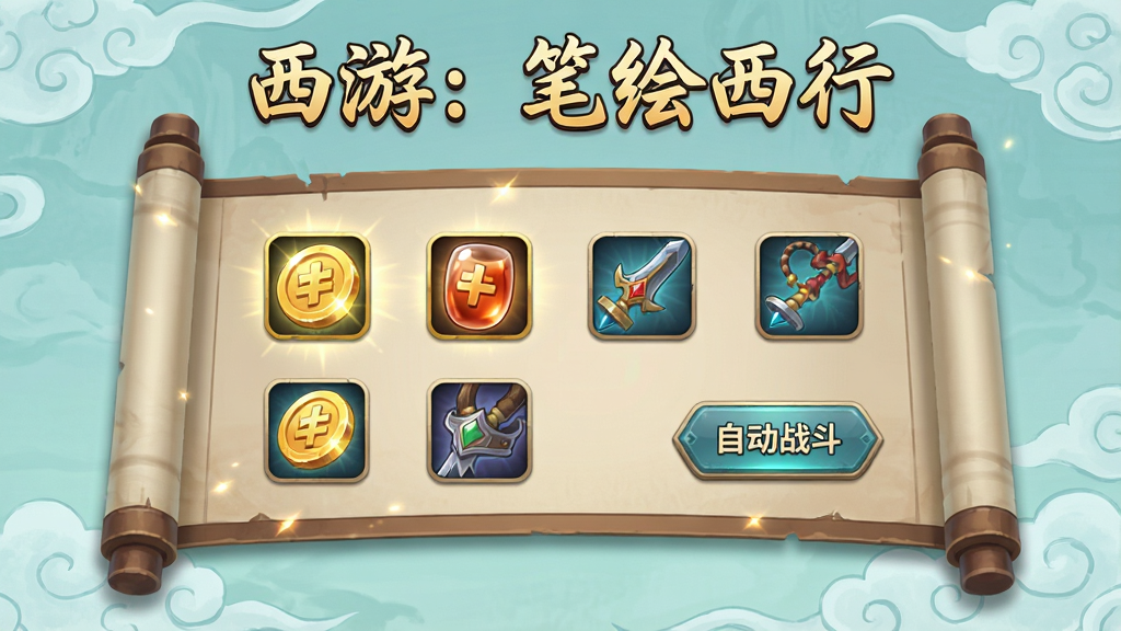 ��������չʾһ���ŷ������棬�����������Ž�ҡ����鵤��װ��ͼ�����Զ�ս����ť������Ϊ����ɫ���ƣ����涥��������д�����Σ��ʻ����С��������֣����Ϊ�ֻ���Ϸ�һ�������棬ϸ�ڰ�������չ��Ч����ͼ��������Ʊ��������ʸ��壬����ɾ����޶���Ԫ��
