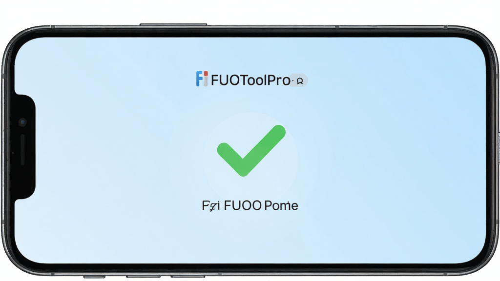 FUOToolPro无广告清爽界面展示,手机屏幕显示软件运行状态页面,界面干净无弹窗,背景为淡蓝色渐变,中央显示绿色对勾图标表示运行正常,整体风格简洁明快,画质高清,无多余装饰元素