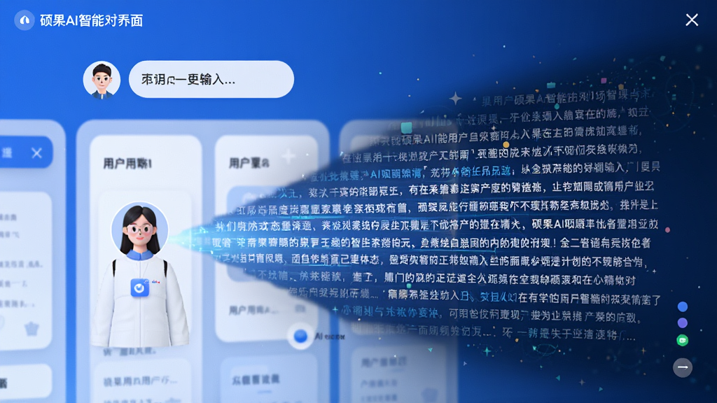 ˶��AI���ܶԻ����棬��������չʾ�û�����һ�仰��AI���ɴ�����ֵĶ�̬Ч����������ÿ�Ƭʽ���֣���ɫ������Ϊ�������Ƽ���Լ�������������ɾ��޶���Ԫ��
