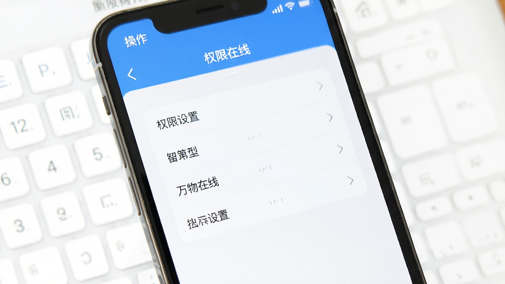 万物在线 手机端操作界面 权限设置页面 简洁蓝色调 手机屏幕展示 画质清晰 干净无多余元素
