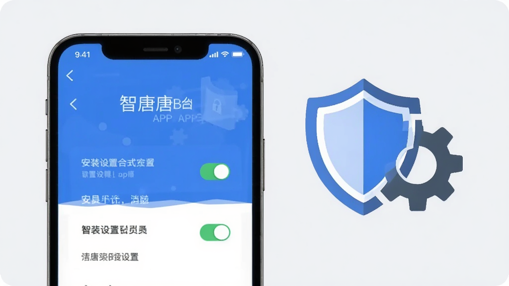 һ��չʾ����APP��װ��������ҳ���AI��ͼ��������һ���ֻ���ʾȨ�����ý��棬�������п��ذ�ť������˵�����ֻ��Ա���һ�����ƺͳ��ֵ����ͼ�꣬����Ϊǳ��ɫ�������������������ñ�ƽ����ƣ����ʸɾ����޶���Ԫ�أ�ͼƬ�д��С����ơ�����