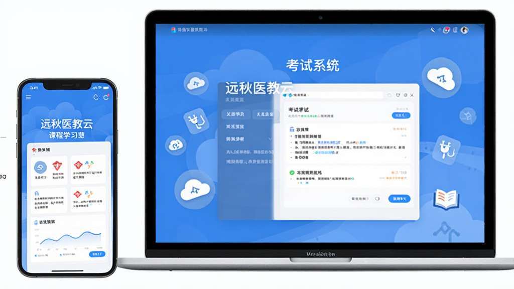 主体为一部智能手机和一台笔记本电脑并排展示,屏幕上显示着