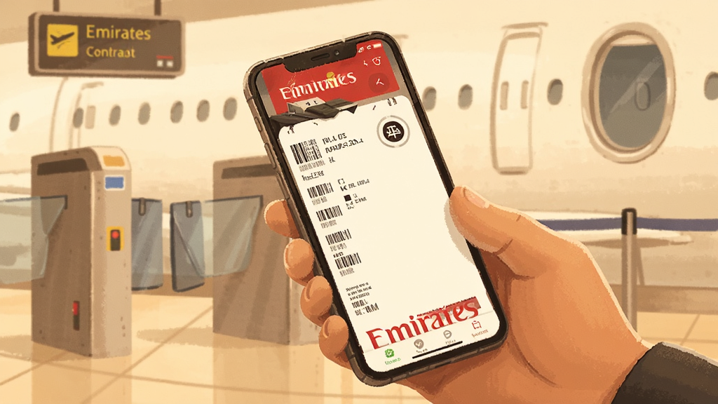 һ��չʾ Emirates �ֻ�Ӧ���ڻ���������ʹ�õĲ廭���ÿ��ֳ��ֻ�չʾ���ӵǻ��ƣ�����Ϊ�ǻ�բ����ɻ��ϴ�������ɫ����ů�����дʵ��ϸ�ڷḻ�������������޶���Ԫ��