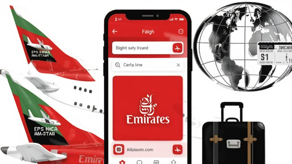 һ��չʾ Emirates ���������չٷ��ֻ�Ӧ�ý�������ֲ廭������������һ�������ֻ�����Ļ��ʾ�������������ɫƷ�Ʊ�ʶ����Χ���Ʒɻ�β�����ǻ��ơ������䡢����γ�ߵ�����Ԫ�أ�������ú�׺���ɫ��������ִ���ϸ�����������ʸɾ����޶���Ԫ��