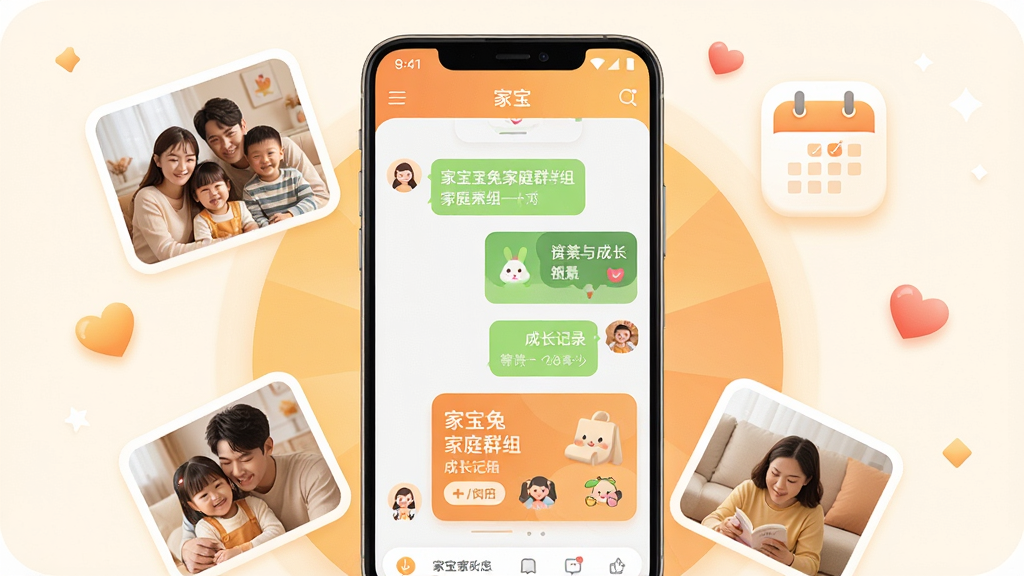 �ұ���Ӧ��������չʾ������������һ����׿�ֻ�����Ļ��ʾ�ұ��ü�ͥȺ��������ɳ���¼��Ƭ����Χ������ܰ��ͥ��Ƭ����������ͼ���밮��Ԫ�أ����ֲ��þ��з���ʽ�Ű棬�����ů������ϸ�ڰ�����͵ĳȻ�ɫ����Բ�ǿ�Ƭ�������ͼ�꣬���ʸ��壬�ɾ����޶���Ԫ��