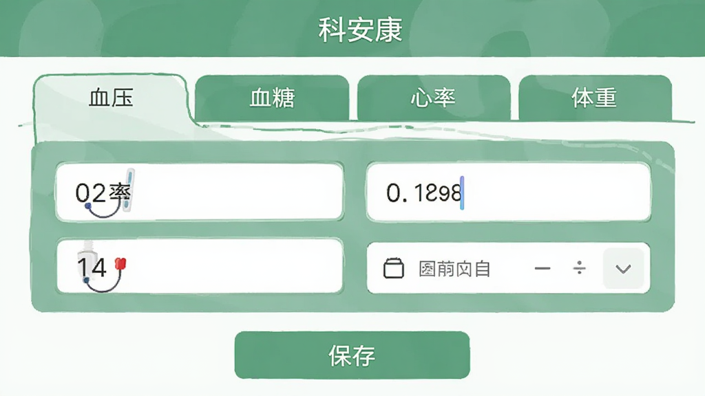 ����Ϊ���ư�����Ӧ���ڵ�����¼����棬�Ϸ���Ѫѹ��Ѫ�ǡ����ʡ������ĸ���ǩҳ���м�����������������ѡ�������·��б��水ť�����������͵���ɫ����������������ƽ����Ʒ�񣬻��ʸɾ���ϸ�ھ��£�1:1�����ι�ͼ