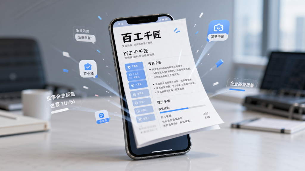 AI生图,主体为一份电子简历从手机中飞出,简历上显示