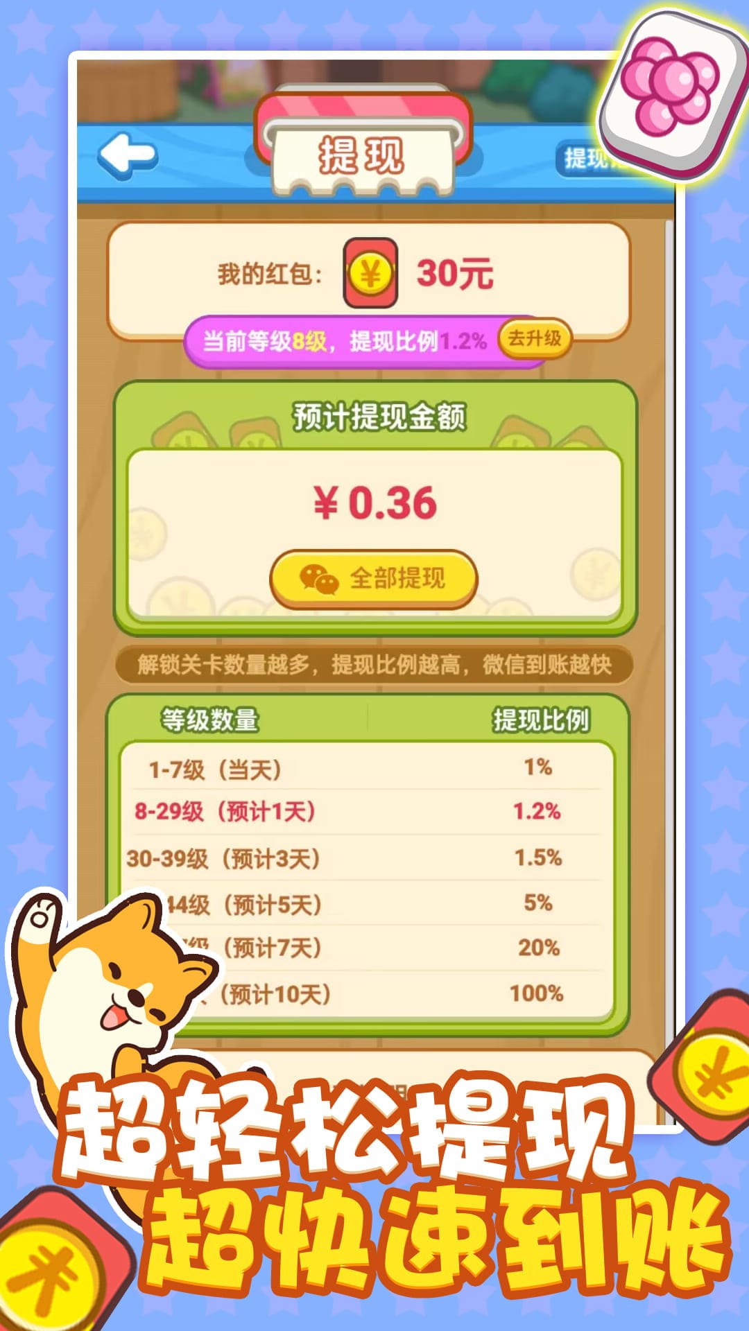 快玩连连消游戏领红包最新版 提现到账微信截图 红包到账页面