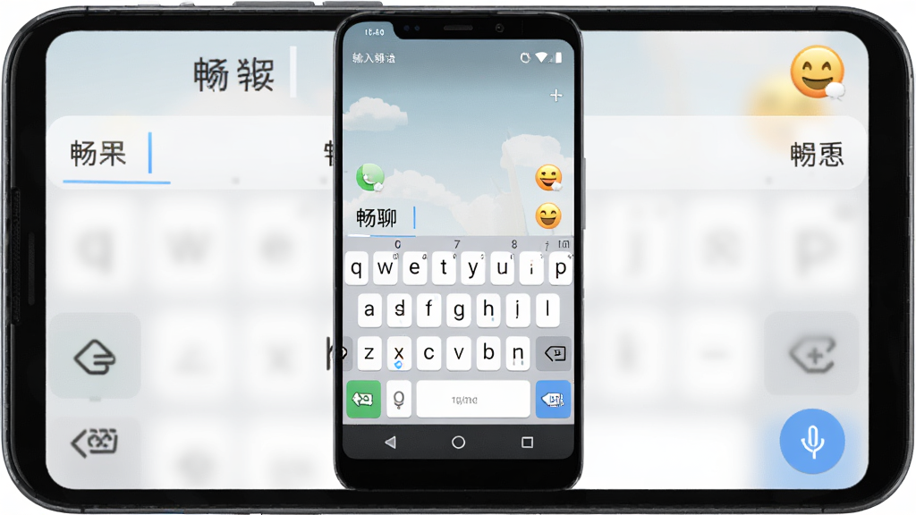 �������뷨����������Ԥ��ͼ������Ϊһ����׿�ֻ���Ļչʾ���뷨���̣�����Ϊ����չʾ�ֻ����棬�Ű�Ϊ�����������ѡ���������ɼ������Ϊ�ִ��Ƽ���UI��ƣ�ϸ�ڰ�����ɫ�������������ͼ�ꡢ�������밴ť�����ʸ���ɾ��޶���Ԫ��