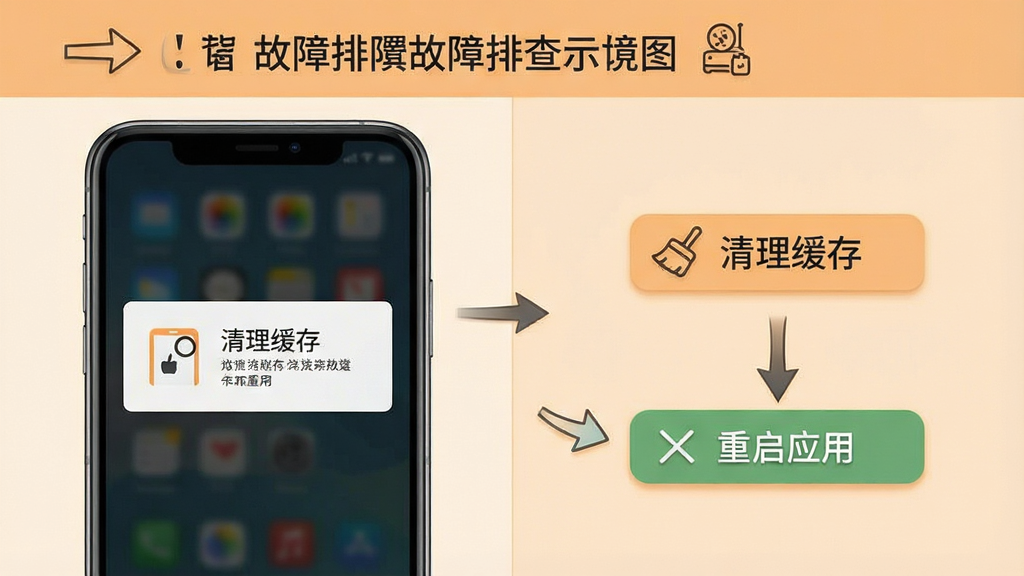 一张手机故障排查示意图,画面中展示了一部手机屏幕出现闪退提示,旁边有