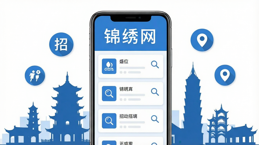 画面上方居中展示一个手机屏幕,屏幕内呈现招聘信息列表界面,顶部用大号字体写着