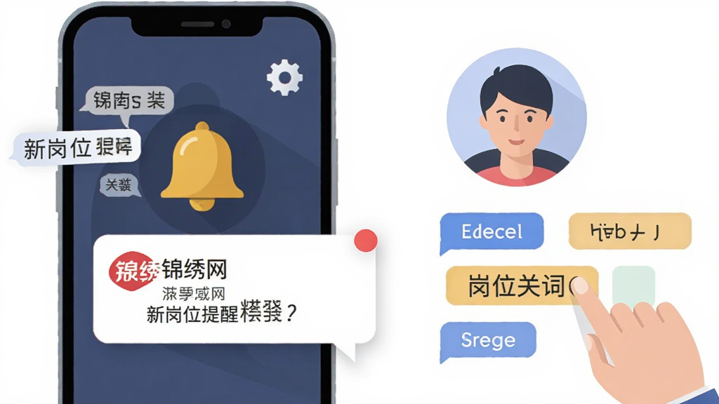 画面展示一个手机屏幕,屏幕内有一个铃铛图标和推送通知气泡,气泡内写着