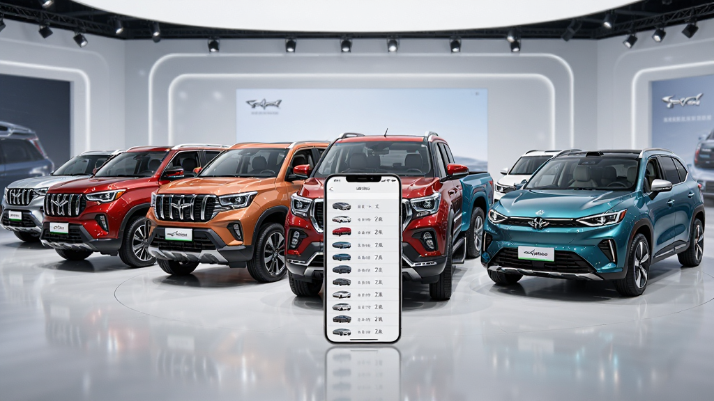 ����Ϊ������ͬ�ͺŵĳ�����������չʾ������SUV��Ƥ��������Դ���ͣ�ǰ���������ֻ���Ļ��ʾ���ʹ�ȫ�б�������Ϊ����չ��ʽ�������ʻ������У��Ű��ϲ�η��������Ϊ������ҵ��Ӱ���ϸ���ϳ��������������Ϊ���İ�ɫչ������������Ϊ8K���壬����ɾ����޶���Ԫ�ء�
