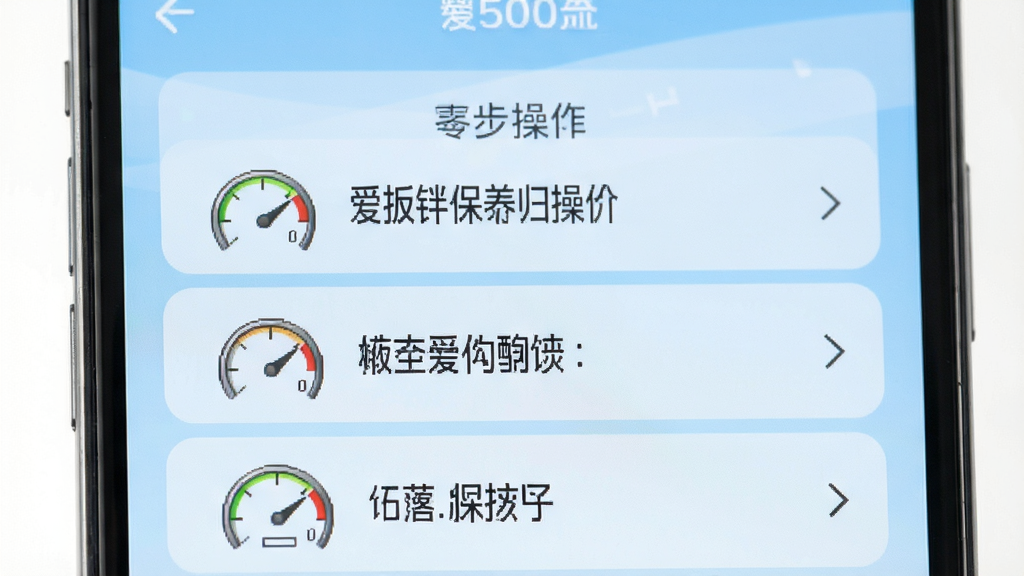 爱扳手保养归零操作步骤界面,手机屏幕显示步骤列表,每步配有仪表盘图标和文字说明,背景为浅蓝色渐变,风格清爽易读,画质清晰,干净无多余元素