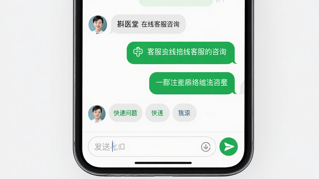 ��ҽ�����߿ͷ���ѯ���棬����Ϊ�ֻ����촰��ҳ�棬����Ϊ���½ṹ���Ϸ�Ϊ�Ի���¼���·�Ϊ������Ű��࣬���Ϊ�ִ�ͨѶ�磬ϸ�ڰ�����ɫ�������ݡ��ͷ�ͷ�񡢿�����ⰴť������ͼ�ꡣ��������������ɾ����޶���Ԫ�ء�