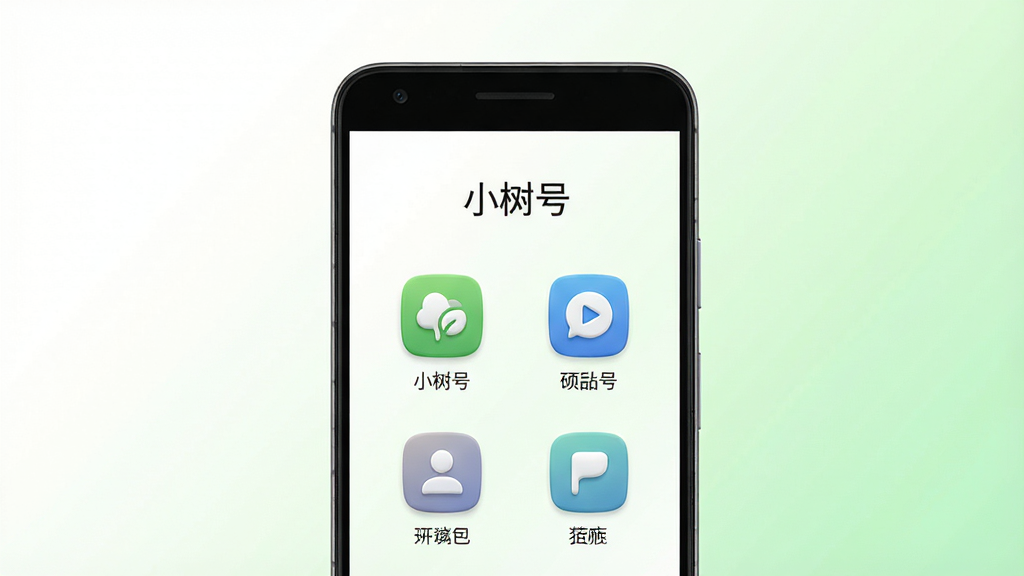 一张展示手机应用清爽界面的AI生图,画面中央是一部安卓手机,屏幕显示