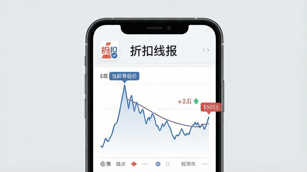一张手机界面展示商品价格走势折线图的插画,屏幕上方显示