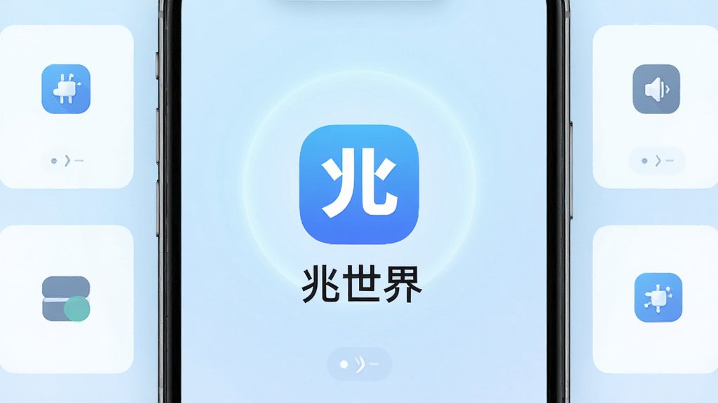 一张展示兆世界应用主界面的手机屏幕截图,画面中央是兆世界的圆形图标,图标下方有