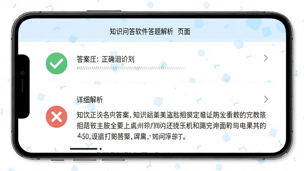 知识问答软件答题解析页面,手机屏幕显示正确答案与详细解析文字,配有对勾和叉号图标,界面排版清晰,背景为白色搭配淡蓝色点缀,风格教育类应用,细节到位,画质高清,干净无多余元素