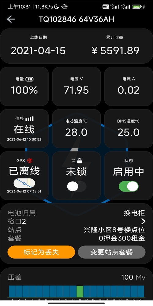 核蜂动力运营版 安卓版 换电柜监控界面