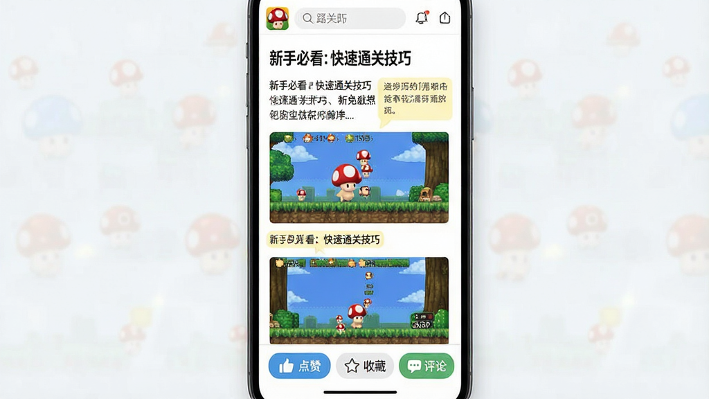 һ����Ϸ��������ҳ���ֻ�����չʾͼ�������в�Ģ��APP�Ĺ�������ҳ�棬����Ϊ�����ֱؿ�������ͨ�ؼ��ɡ������İ���ͼ�Ļ��ŵĲ���˵������Ϸ��ͼ���ײ��е��ޡ��ղء����۰�ť������Ϊ���й���ʽ�����Ϊ����Ķ�ģʽ��ϸ���и�����ע�Ĺؼ��������ʾ�򣬻��ʸ��壬�ɾ����޶���Ԫ�ء�
