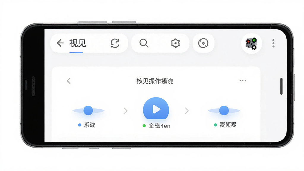 视见软件主界面展示,主体为一部安卓手机屏幕,屏幕上显示视见app的简洁操作界面,布局为上下结构,上方是功能导航栏,下方是核心操作区域,排版清晰,风格现代简约科技感,细节包括图标按钮和视觉元素,画质高清干净无多余元素