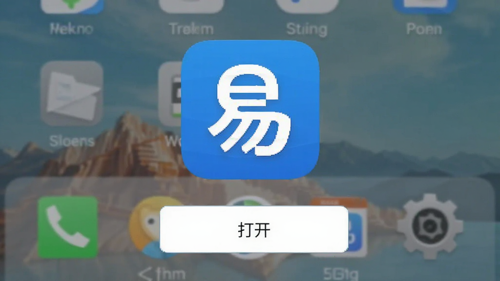 易数通软件在安卓手机上的安装完成界面截图,手机屏幕显示应用图标和“打开”按钮,背景为手机桌面,图标设计简洁,蓝白配色,画质清晰,干净整洁,无多余元素