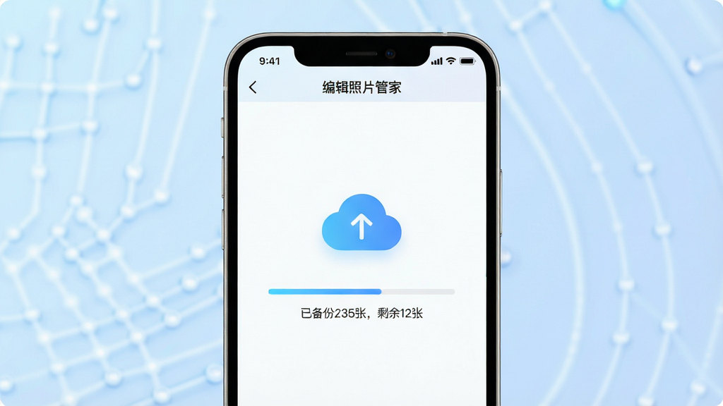 一张展示手机云端备份界面的图片,屏幕上显示名为
