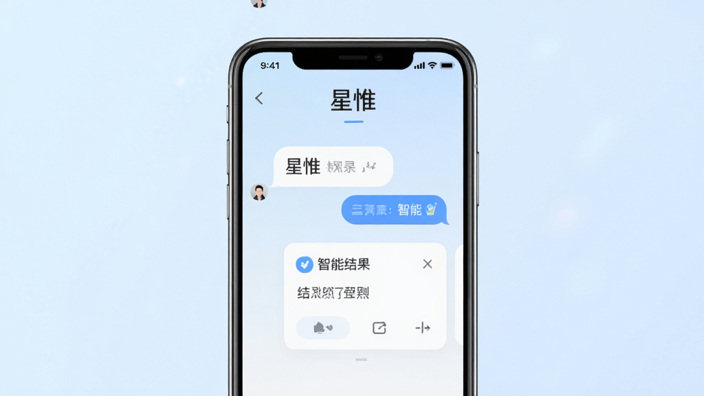 一张展示“星惟”应用智能交互界面的图片,画面中央是对话气泡与结果卡片,手机屏幕上方显示“星惟”字样,背景为淡蓝色渐变,风格清爽,布局居中,画质干净,无多余元素