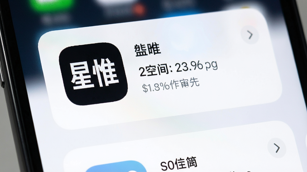 一张展示手机存储空间管理界面的图片,屏幕中显示“星惟”应用图标与占用空间数据,背景为白色卡片式布局,风格简约,画质清晰,无多余元素